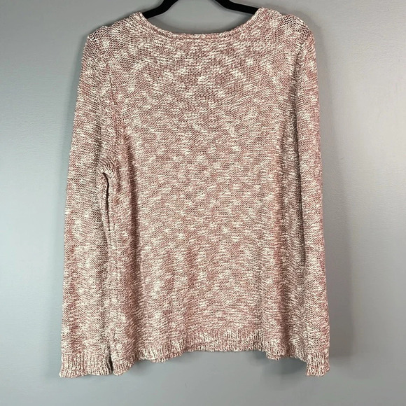 CHAPS Pink and White Slub Knit Sweater Soft Cotton Blend Coastal Size L - Picture 6 of 11